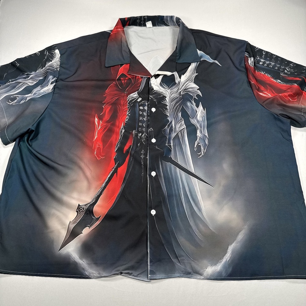 Men's Gothic Graphic Print Button Down Short Sleeve Shirt Size 4XL